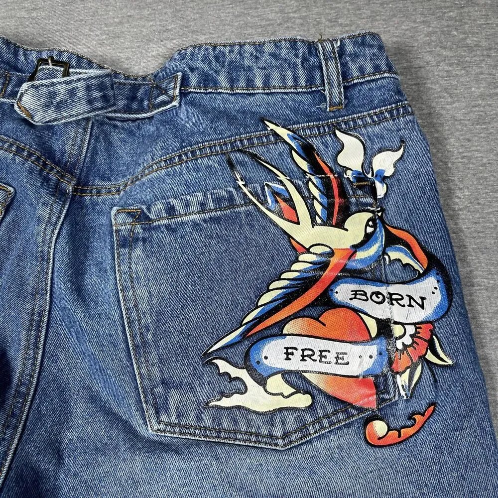 VTG Ed Hardy Jeans Mens 34 Blue Medium Wash Relaxed Straight Tattoo Graphics